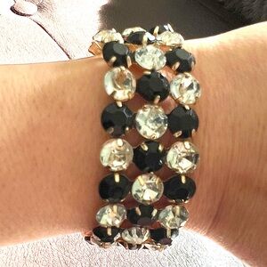 Elegant Black & Clear Gold Tone Vintage Bracelet